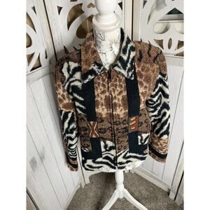 VTG PAINTED PONY Southwest Tapestry Open Jacket Safari Print Zip Size Medium